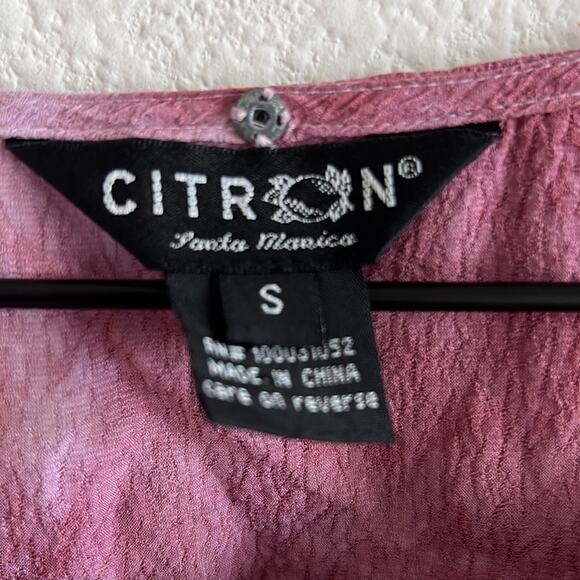 Citron 100% Silk Art to Wear Paper Crane Pink Top Blouse Modest Mature Small - Picture 3 of 7